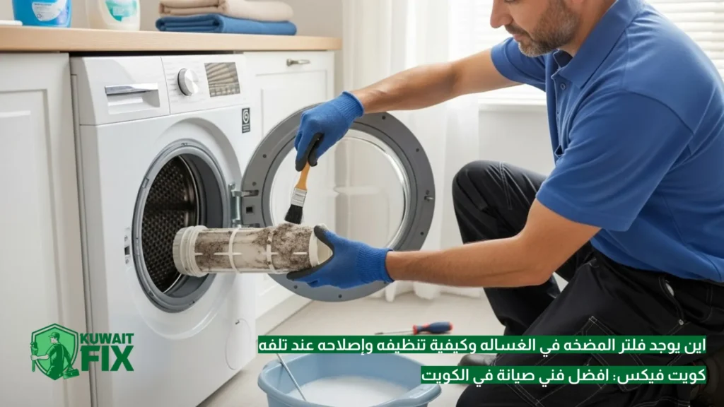 اين يوجد فلتر المضخه في الغساله