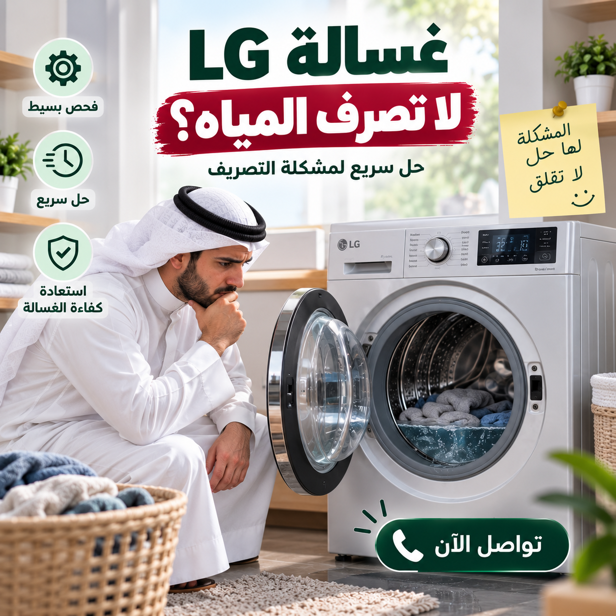 غسالة LG لا تصرف المياه؟ الأسباب والحل السريع خطوة بخطوة غسالة LG لا تصرف المياه